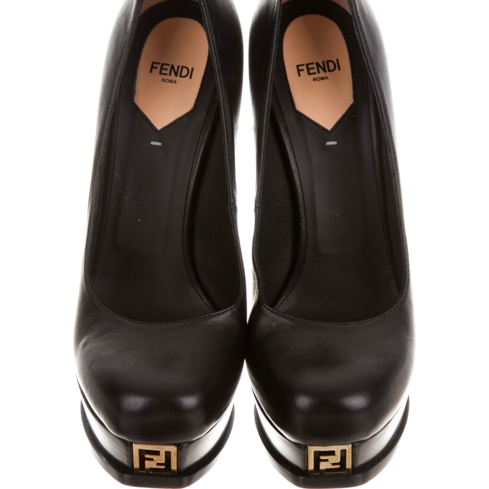 Fendi Black Heels with Gold Accent